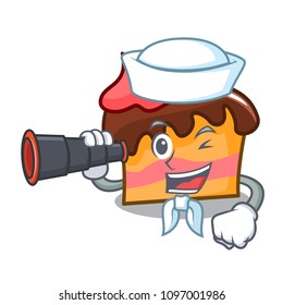 Sailor with binocular sponge cake mascot cartoon