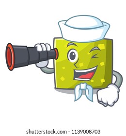 Sailor with binocular square mascot cartoon style