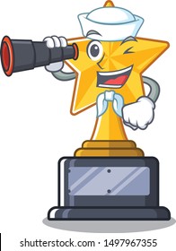 Sailor with binocular star trophy isolated in the cartoon