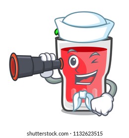 Sailor with binocular strawberry mojito mascot cartoon