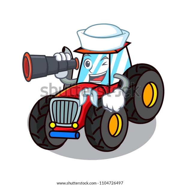 Sailor with\
binocular tractor mascot cartoon\
style