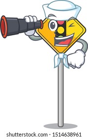 Sailor with binocular traffic light ahead in shape mascot