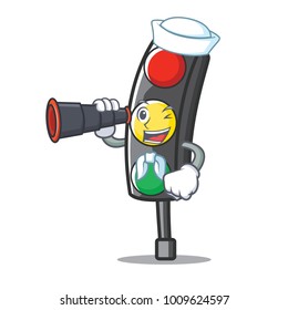 Sailor with binocular traffic light character cartoon