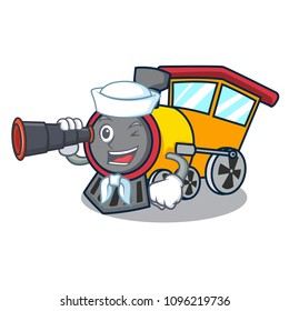 Sailor with binocular train mascot cartoon style