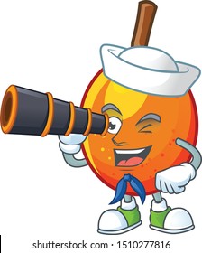 Sailor with binocular tropical jocote fruit cartoon for design