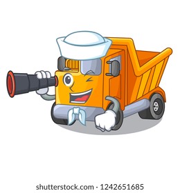 Sailor with binocular Truck on highway road with mascot Sailor with binocular Truck on highway road with mascot