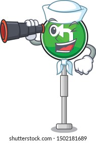 Sailor with binocular turn left character shaped with mascot