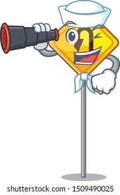 Sailor with binocular u turn sign with a mascot