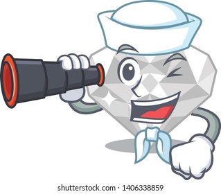 Sailor with binocular white diamond isolated in the cartoon