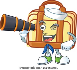 Sailor with binocular work suitcase cartoon character with mascot