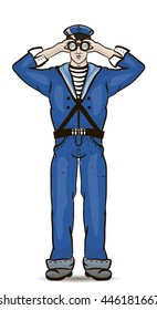 sailor with binoculars on a white background