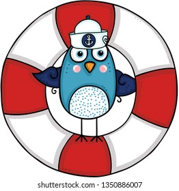 Sailor bird with help save life float