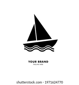 Sailor boat sea ocean with wave. ship, cruise, sea, sport. simple logo creative and modern typography design for business, marketing, sign, symbol and icon beach boat. editable and pribtable element.