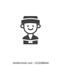 Sailor boy character vector icon. filled flat sign for mobile concept and web design. Happy sailor simple solid icon. Symbol, logo illustration. Pixel perfect vector graphics