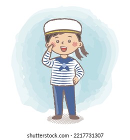 Sailor Boy. Child With Sailor Uniform. Sailor Kid Isolated Vector Illustration. Dreaming About Becoming An Sailor. Career Day In Kindergarten. Cute Little Child. 