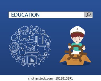 Sailor boy with education search engine bar illustration design.vector