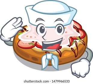 Sailor bruschetta served above the mascot board