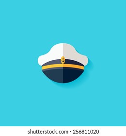 Sailor cap flat icon. Modern flat icons vector collection with long shadow effect in stylish colors of web design objects. Trendy Flat Style. Isolated on blue background. Flat design. EPS 10.