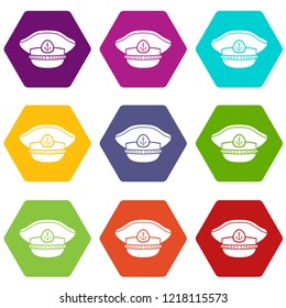 Sailor cap icons 9 set coloful isolated on white for web