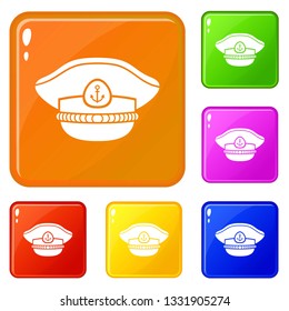 Sailor cap icons set collection vector 6 color isolated on white background