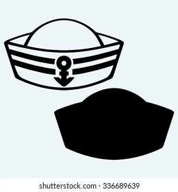 Sailor cap. Isolated on blue background. Vector silhouettes