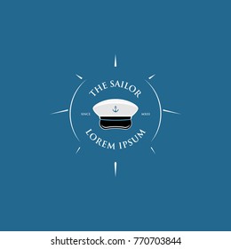 Sailor Captain Hat Badge Logo With Thin Sunburst