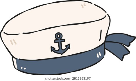 Sailor captain hat white and navy Clipart, Cute Nautical Ocean Marine Vector, Hand Drawn flat color Kids Nursery Sublimation Graphic Element