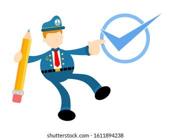 sailor captain navy and blue checklist cartoon doodle flat design style vector illustration