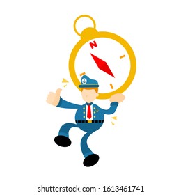 sailor captain navy and gold compass exploration cartoon doodle flat design style vector illustration