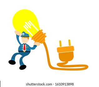 sailor captain navy and lamp light idea cartoon doodle flat design style vector illustration
