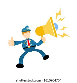 sailor captain navy and megaphone speaker loud sound cartoon doodle flat design style vector illustration
