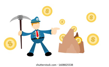 sailor captain navy mining dollar money coin cartoon doodle flat design style vector illustration