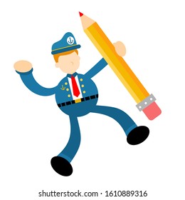 sailor captain navy and pencil draw creative flat design style vector illustration