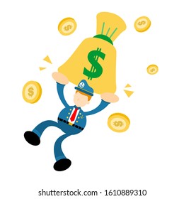 sailor captain navy pick gold money dollar bag cartoon doodle flat design style vector illustration