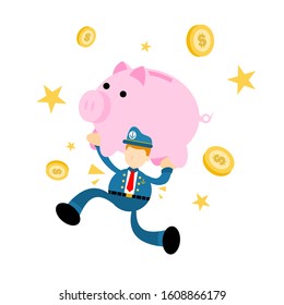 sailor captain navy pick pig bank money dollar economy cartoon doodle flat design style vector illustration