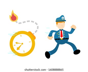 sailor captain navy run for time bomb deadline cartoon doodle vector illustration flat design style