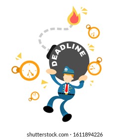 sailor captain navy run for time bomb deadline cartoon doodle vector illustration flat design style