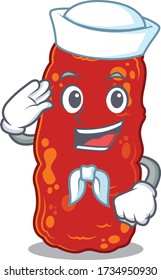 Caricatura de marinero de bacterias acinetobacter con sombrero blanco