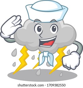 Sailor cartoon character of cloud stormy with white hat