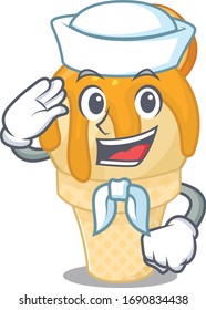 Sailor cartoon character of orange ice cream with white hat