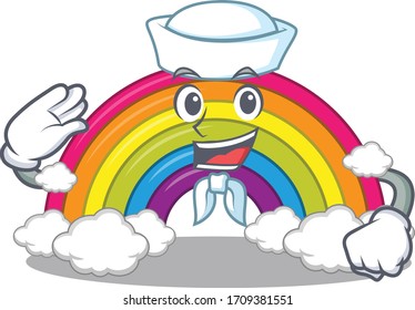 Sailor cartoon character of rainbow with white hat