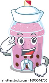 Sailor cartoon character of taro bubble tea with white hat