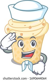 Sailor cartoon character of vanilla ice cream with white hat