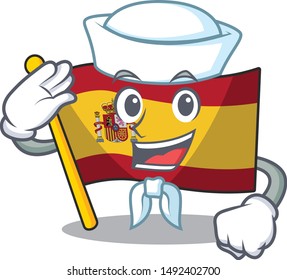 Sailor character spain flags formed with cartoons