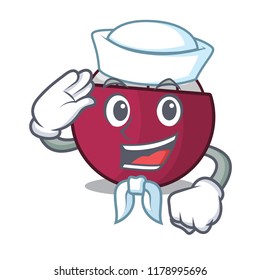 Sailor character tropical mangosteen isolated on cartoon