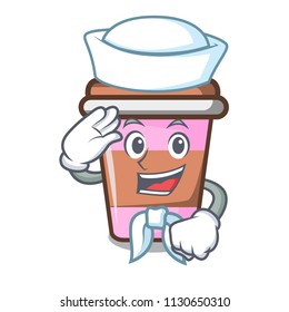 Sailor coffee cup character cartoon vector illustration
