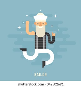 Sailor Concept. Happy Male Cartoon Character Dancing. Flat Design Vector Illustration