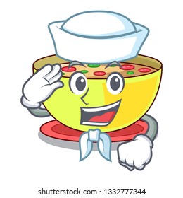 Sailor corn chowder in a cartoon bowl