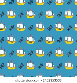 Sailor Dream Elegant Seamless Ship Artwork Pattern can be use for background and apparel design