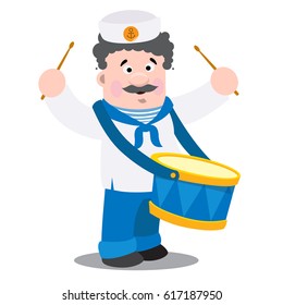 A sailor with a drum is a cartoon funny character.